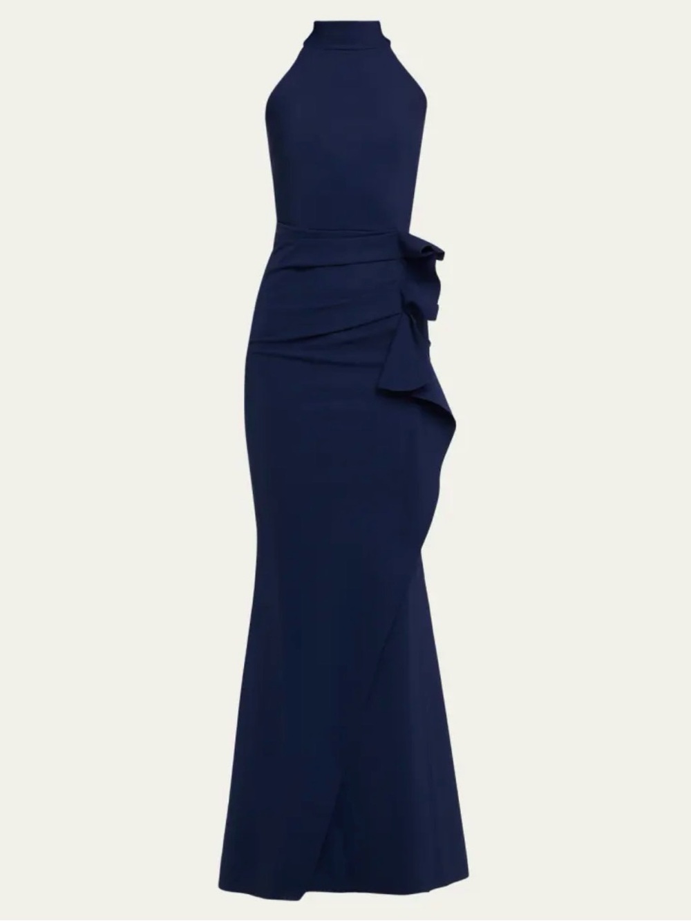 CHIARA BONI LA PETITE ROBE
Side Ruched Halter Gown with Asymmetric Ruffle - Picture 2 of 6